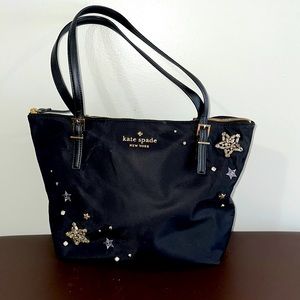 Gently used Kate Spade Black Nylon Tote with jewel decal